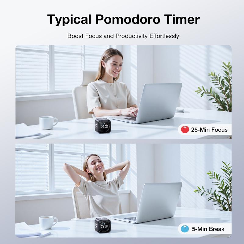 Productivity Timer Cube, Pomodoro Clock with Presets, Silent Vibration & Sound Alerts for Study