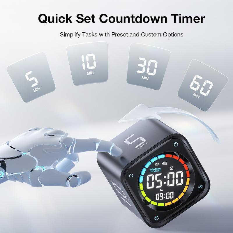 Productivity Timer Cube, Pomodoro Clock with Presets, Silent Vibration & Sound Alerts for Study