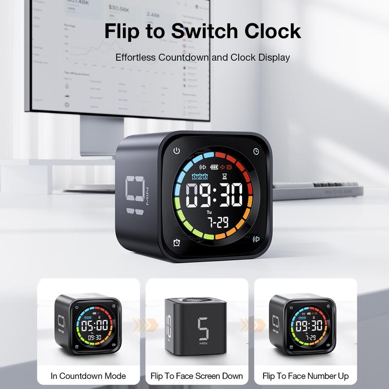 Productivity Timer Cube, Pomodoro Clock with Presets, Silent Vibration & Sound Alerts for Study